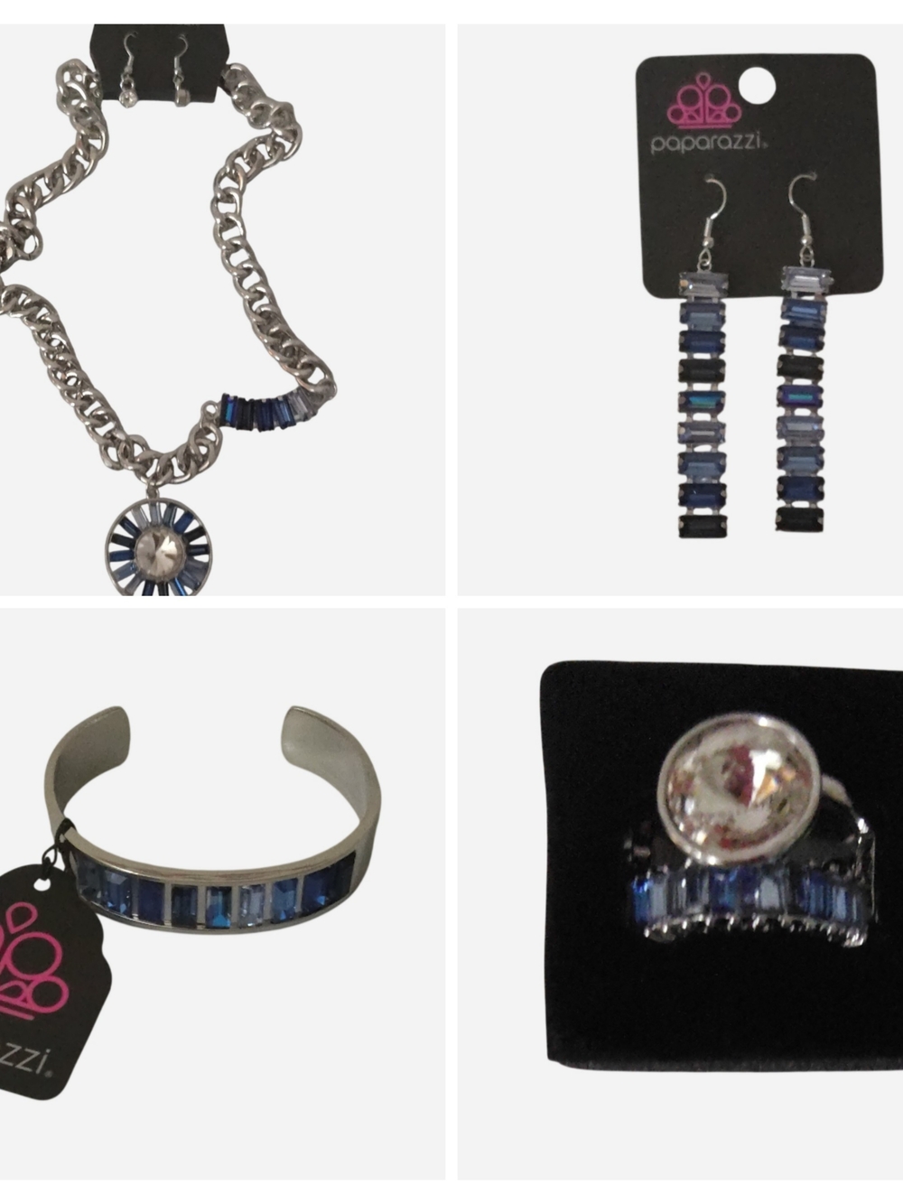 Paparazzi Silver and Blue Jewelry Set - Necklace, Bracelet, Earrings & Ring